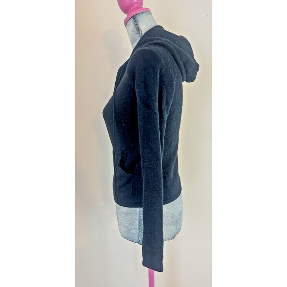 Express Hooded Zip Up Cardigan Sweater 100% Cashmere Black Small - Picture 2 of 6